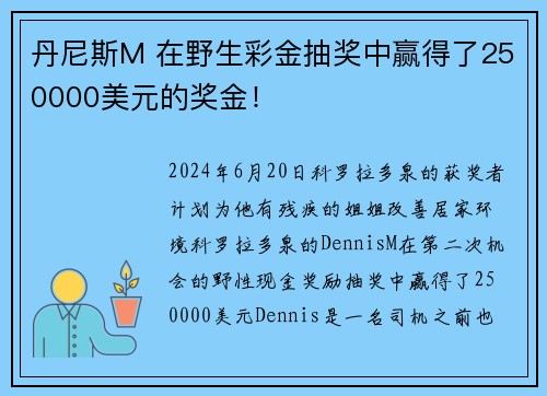 丹尼斯M 在野生彩金抽奖中赢得了250000美元的奖金！